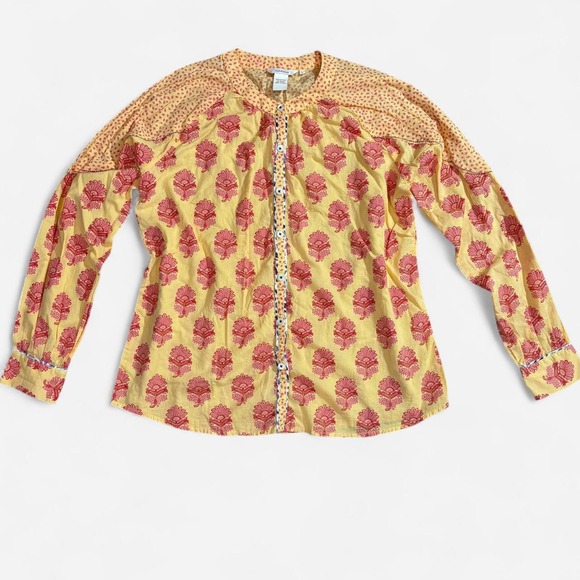 Sundance Tops - Sundance Women Cotton Lightweight Yellow Blouse Floral Contrasting Pattern Large
